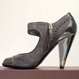 LOUIS VUITTON Gray Suede Maryjane Heels